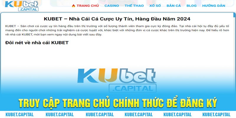 Đăng ký tài khoản thông qua trang chủ chính thức của Kubet