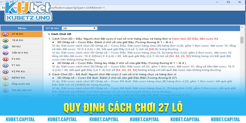 Quy định cách chơi 27 lô bet tại Kubet 