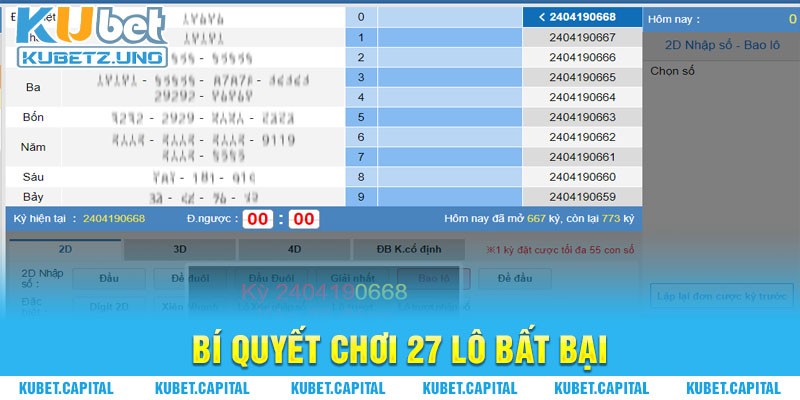 Bí quyết cược 27 lô tại Kubet bất bại